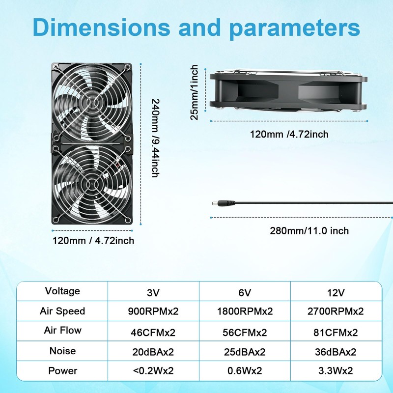 240 mm PC Fan, 12 V Case Fan with Power