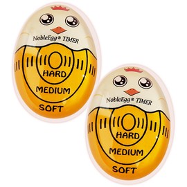 NobleEgg Egg Timer for Boiling Eggs, Soft Medium Hard Boiled Egg Timer That Changes Color When Done, No BPA, Basics line, Yellow, Pack of 2
