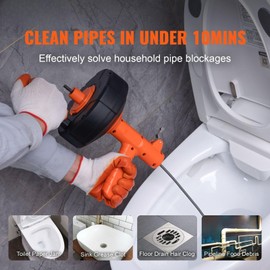 25ft Heavy Duty Drain Snake - Auto-Feed Plumbing Auger w/Drill Attachment | Professional Clog Remover for Kitchen Sinks, Showers & Toilets - Includes Gloves & Storage Hose