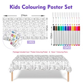 1 piece underwater life tablecloth, 12 pieces colourful pens, tablecloth party, party paper tablecloth, art tablecloth, drawing paper table, ocean tablecloth