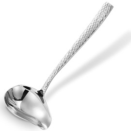 KEAWELL Louis Hammered 18/10 Stainless Steel Sauce Ladle With Pouring Spout, Great small sauce spoon for gravies and dressings, 7.4 Inch, Dishwasher Safe (1)