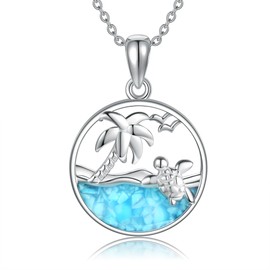 ONEFINITY Palm Tree Turtle Necklace 925 Sterling Silver Turtle and Palm Tree Pendant Beach Ocean Jewellery Gift for Women