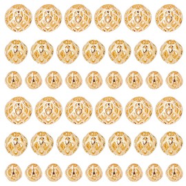 PH PandaHall 60pcs Golden Round Beads, 14K Gold Plated Brass Hollow Beads 4 6 8mm Filigree Beads Metal Spacer Beads Loose Beads for Earrings Bracelet Pendant Waist Chain Necklaces Jewelry DIY Crafts