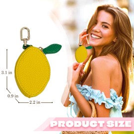 Leather Coin Purse with KeyChain Mini Zipper Fruit Coin Purse Pouch Cute Fruit Charm for Keys,Bag,Backpack(Yellow Lemon)