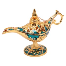 Genie Lamp Decor Zinc Alloy Carved Wishing Light Vintage Collectible Teapot for Home Table Party Decoration Blue
