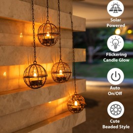 TWINKVILLA Outdoor Solar Hanging Lanterns Waterproof, Globe Hanging Candle Holder with F...