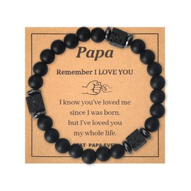 Grandfather Papa Gifts from Granddaughter Grandson Papa Beaded Bracelet for Men Granddad Fathers Day Christmas Gifts for Papaw Black Bead Bracelets for Grandpa I Love You Gift for Men