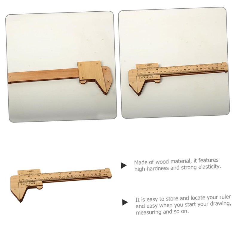 GLEAVI Wood Caliper Measuring Ruler Portable Straight Ruler for Students