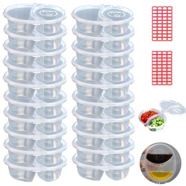 Hfpengzan 20Pcs Double Compartment Condiment Container with Lid, 5oz Portable Reusable Plastic Double Compartment Snack Containers for To-Go Sauce, Sampling, Travel Snack