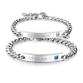 JewelryWe Jewellery Gift Ideas EIN Paar EIN Leben Lang Series Silver Partner Bracelets Stainless Steel Customisable [German language], Stainless Steel