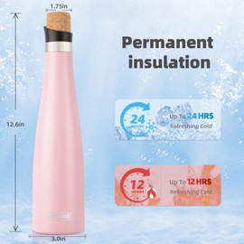 KOODEE Wine Bottle - 700ml Insulated Stainless Steel Wine Bottle with Double Wall Vacuum Sealed Lids,for Wine Lovers Keeps Wine Cold for 24 Hours and Hot for 12 Hours (Pink,700ml)