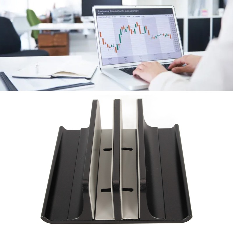 Vertical Laptop Stand 2 Slots Anodized Aluminium Alloy Adjustable Space