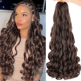 Leeven 9 Packs French Curl Braiding Hair 75g/Pack 22 Inch Pre Stretched Bouncy Braiding Hair Loose Wavy Crochet Braids Hair French Curls Synthetic Hair Extensions(22Inch/9packs/4#)