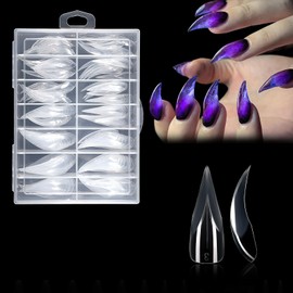 Eagle Claw Nail Extension Tips 140 Pcs Pre-Shaped PP Gel Full Cover Long Curved Stiletto False Reusable Nail Tips for Halloween Drag Queen Cosplay Home Salon Nail Art