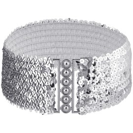 CABODYALS 73mm Silver Wide Elastic Glitter Sequin Dance Belt for Party
