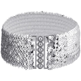 CABODYALS 73mm Silver Wide Elastic Glitter Sequin Dance Belt for Party