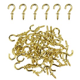 50 Pcs Ceiling Hooks, 1/2 Inch Small Screw Hooks Cup Hooks Screw in for Jewelries Crafts Keys Caps Cups (Gold)