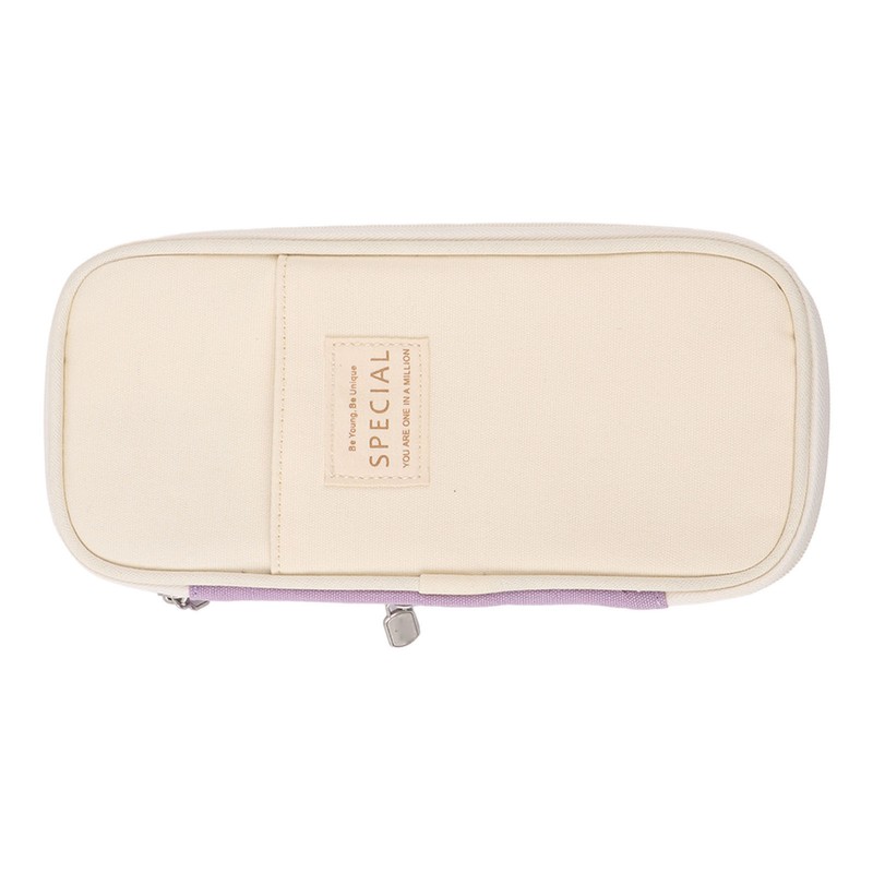 Large Pen Bag Simple Style Canvas Mesh Pockets Pen Slots