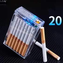 Estuche para cigarrillos con encendedor, paquete completo de 20 cajas de cigarrillos regulares, soporte portátil para cigarrillos USB 2 en 1, el mejor regalo de cumpleaños de Navidad para mujeres y