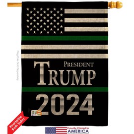 President Trump Thin Green Line Burlap House Flag Set Patriotic Democrat Republican Tea Party United State American Election Small Decorative Gift Yard Banner Double-Sided Made In USA 28 X 40