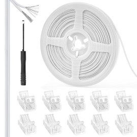 10Pcs 2 Pin 8mm LED Connectors and 32.8FT 2pin 22AWG Extension Cable Strip to Wire Solderless LED Strip Tape Lights Connectors for 3528 2835 Waterproof or Non-Waterproof Single Color LED Strip Lights