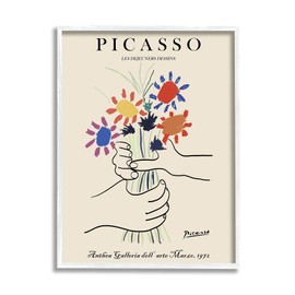 Stupell Industries Classical Picasso Floral Painting Hands Holding Bouquet, Designed by ROS Ruseva White Framed Wall Art, Green