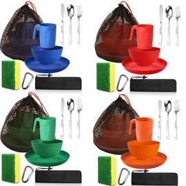 Scout - Juego de platos de camping para persona, niño explorador, kit de desorden con bolsa de malla, reutilizable, ligero, utensilios de comida de pl