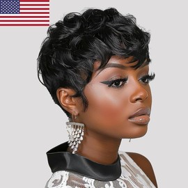 Short Pixie Wigs for Black Women Short Black Curly Pixie Wigs Synthetic Hair Wig