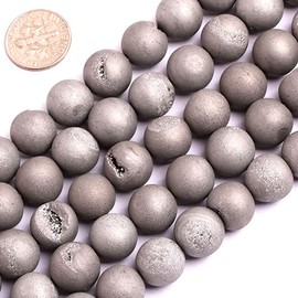 Druzy Drusy Metal Plated Agate Beads for Jewelry Making 15" Strand (Silver Grey/12mm)