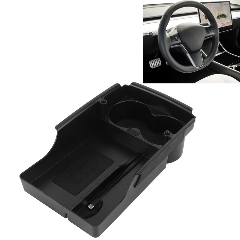 Wireless Phone Charging Pad Organizer Box with Water Cup Holder