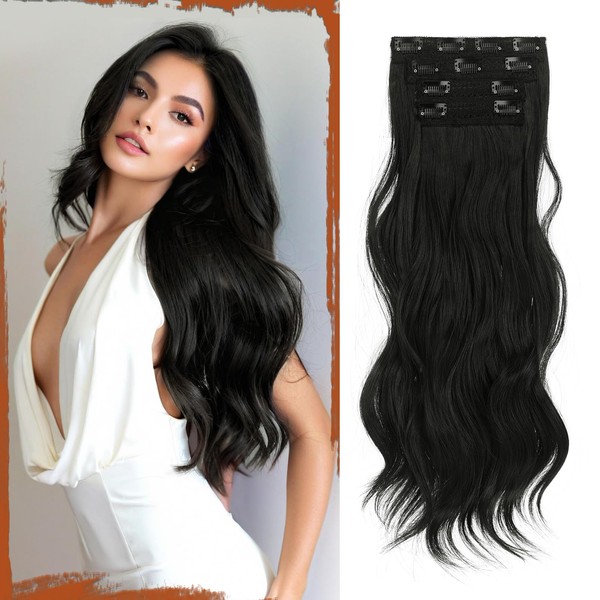 Sofeiyan Clip-In Extensions, 4 Pieces, 50 cm Long Wavy Hair