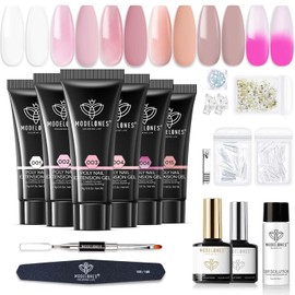 Modelones Polygel Set mit Weiß Rosa Nude 6 Farben Thermo Polygel Starter Set Poly Nägel Extension Gel Maniküre Set und Base Top Coat Acrylnägel Slip Solution fur Gelnägel Selber Machen Valentinstag