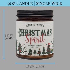 Christmas Spirit Candle | 9oz Handcrafted Amber Candle Jar | Arctic Wicks Natural Coconut Beeswax Candles | 100% USDA Certified Biobased, Handmade, Premium Waxes, Non-Toxic, Holiday