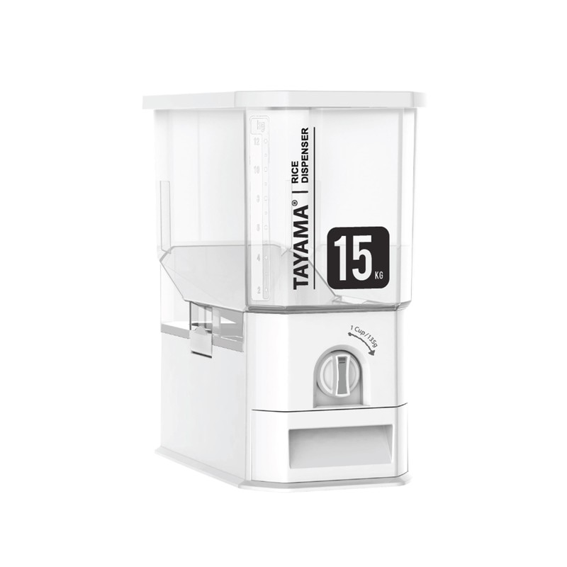 TAYAMA 33 lbs. Capacity Rice Dispenser Grain Storage Container, White