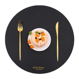 LQICAI Round Placemats Set of 6 Table Place Mats of 4 Washable Heat Resistant PVC Dining Mat for Spring Black 6pcs