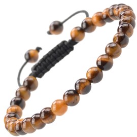 MASSIVE BEADS Natural Healing Power Gemstone Crystal Beads Unisex Adjustable Macrame Bracelets 6mm (Tiger Eye, 6mm)