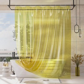 AmazerBath Shower Curtain Liner, 100% EVA Clear Yellow Heavy Duty Shower Curtain and Liner 2-in-1, 72x72 Luxury Plastic Weighted Bathroom Shower Liner, 12 Rustproof Grommets & 3 Heavyweight Stones