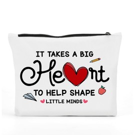 FBCCZEY Teacher Gifts, Teachers Appreciation Gifts, Teacher Gifts for Women, It Takes A Big Heart to Help Shape Little Minds Makeup Bag, Teacher Birthday Gifts, Gifts for Teachers Women Cosmetic Bag