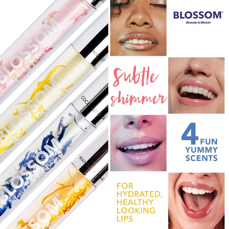 Blossom Scented Moisturizing and Hydrating Shimmer Sparkle Lip Oil, Infused