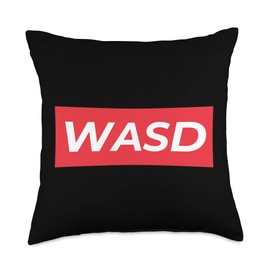 Merch For Gamers WASD Keyboard for Gaming Computer/PC Gamer Throw Pillow, 18x18, Multicolor