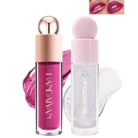 Glitter Liquid Lipstick Long Lasting, Shimmer Diamond Shiny Lip Gloss with Hydrating Lip Glow Oil, Sparkly Glossy High Pigment Waterproof Red Matte Lipstick, Bold Glimmer Lip Tint Women Makeup - 02+01