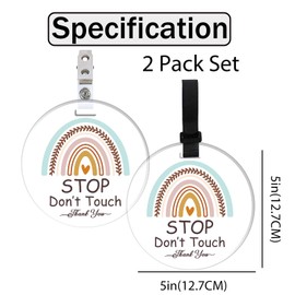 FREEBLOSS 2 Pack No Touching Baby Sign Boho Rainbow Stroller Tag with 4 Hanging Strap and Clip for Newborn Baby Girl Boy, Gift for New Mom Dad