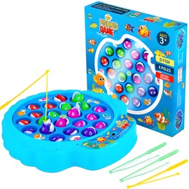 IPIDIPI TOYS Juego de pesca – 21 peces, 4 bastones, interruptor de música giratorio de encendido y apagado, juego de mesa familiar, juguete para niños y niños pequeños de 3, 4, 5, 6, 7 años en adelante