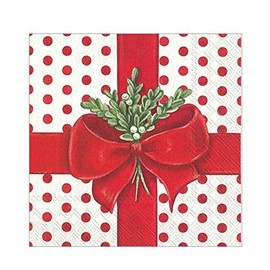 Decorative Paper Napkins Christmas Paper Napkins Disposable, Christmas Party Napkins Red and White Decor Bows 6.5" x 6.5" Lunch Napkins Pak 40
