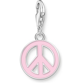 THOMAS SABO 925 Sterling Silver Pink Enamel Peace Sign Charm, Sterling Silver, Cubic Zirconia