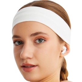 Headbands for Women Men Solid Color Non-Slip for Yoga, Fashion Sports Hair Bands for Men, Women's Hair, Soft Cotton Fabric Stretchy Headbands for Women for Workout Fitness Running (White, 1 Size)