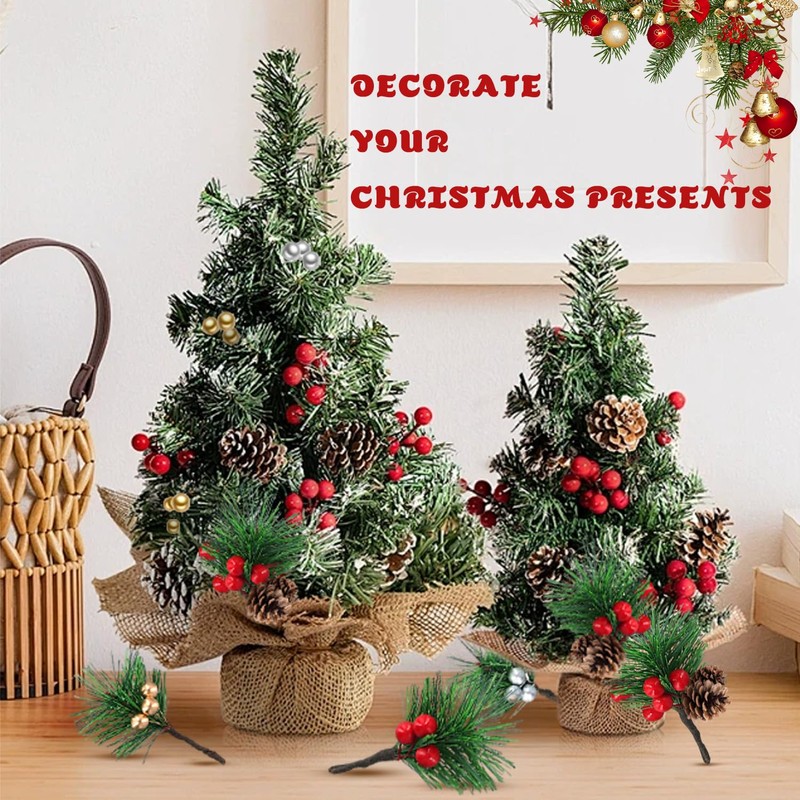 RHQFDM 20 Pieces Realistic Artificial Pine Sprigs with Red Berries