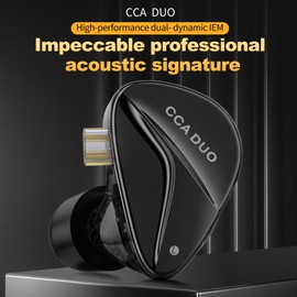 CCA Duo in Ear Monitor Earphone with Microphone,Dual-Dynamic Drivers HiFi Stereo Noise Isolating IEM Wired Earbuds Headphones with Tangle-Free Removable Cord for Singer Musician Audiophile(with Mic)