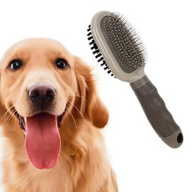 Massage brush for medium and large dogs, 2 in 1 grooming tool, soft and firm bristles for removing shed, tangled and bad undercoat, round needle massage dog/cat skin and comb hair, pet blood circulati