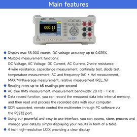 OWON Digital Multimeter AC DC Current Voltage 3.7in Screen True RMS 55000 Counts，DC Voltage Accuracy up to 0.025%，2 Line Display Desktop Type XDM2041